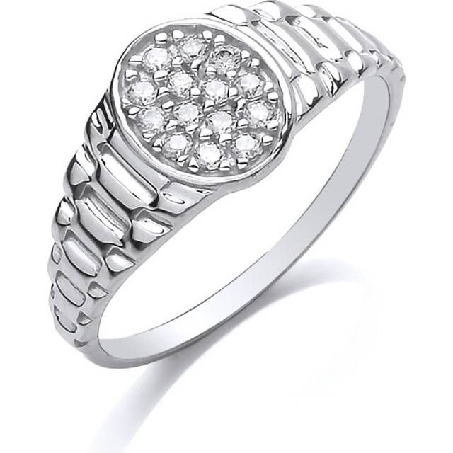 (F) Jewelco London Kids Rhodium Plated Sterling Silver Cubic Zirconia Watch Strap Oval Cluster Signet Ring