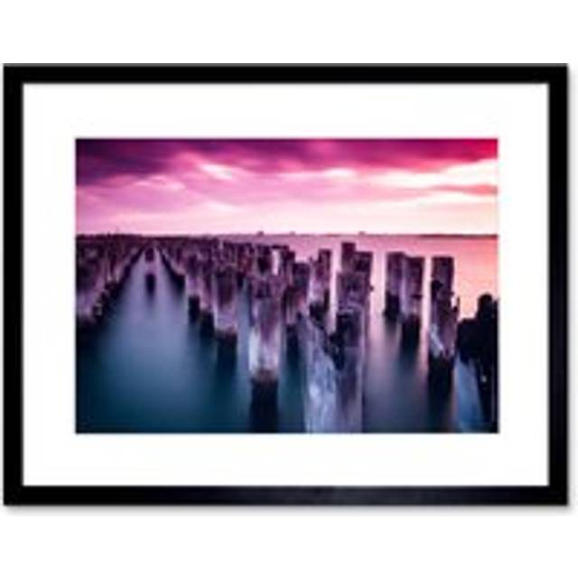 Wall Art Print Princes Pier Sunrise Melbourne Framed - Black - W7 inch x H9 inch