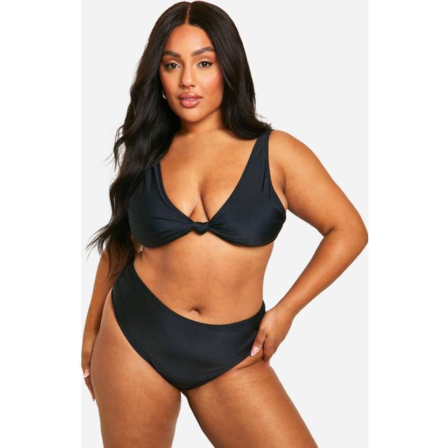 Womens Plus Knot High Waisted Bikini Set - Black - 26, Black