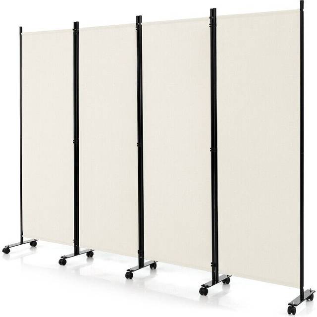 4-Panel Folding Room Divider with Wheels for Living Room Bedroom -White