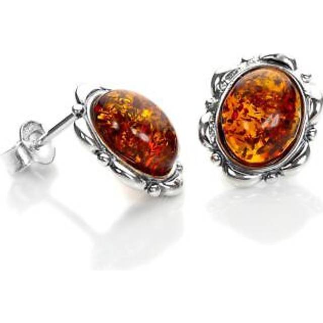 Sterling silver & baltic amber flower set stud earrings earring studs