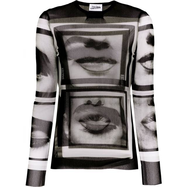 Jean Paul Gaultier Black 'The Eyes And Lips' Long Sleeve T-Shirt - 000201-Black/Grey/Wh - XXS