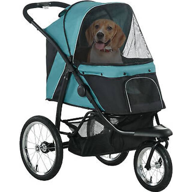 Pawhut 3 wheel pet stroller, for medium small dogs, foldable cat pram - green