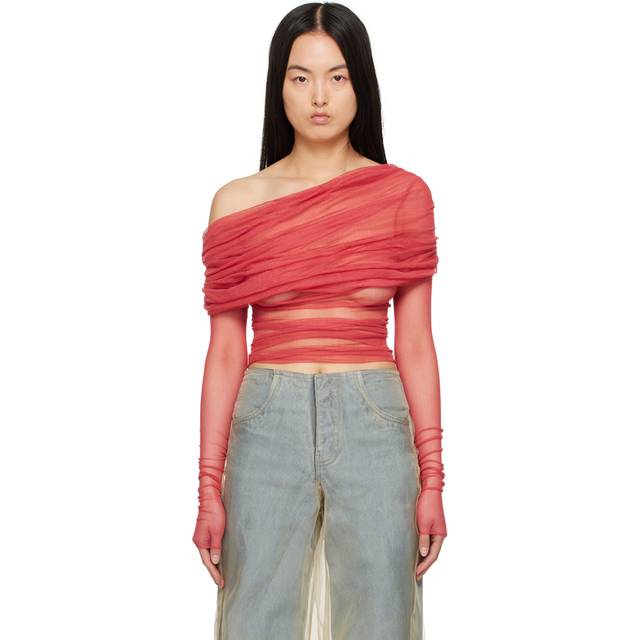 Christopher Esber Red Veiled Blouse - Watermelon - AU 4