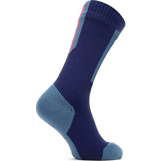 SealSkinz Waterproof Cold Weather Mid Length Sock with Hydrostop Navy Blue/Red