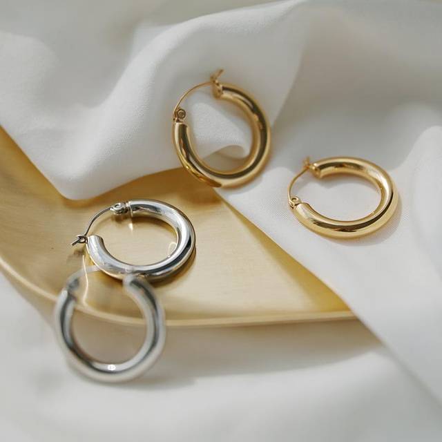 (Silver) s925 Silver Smooth Hoop Earrings for Women Men Punk Geometric Hoop Earrings Fine Jewelry