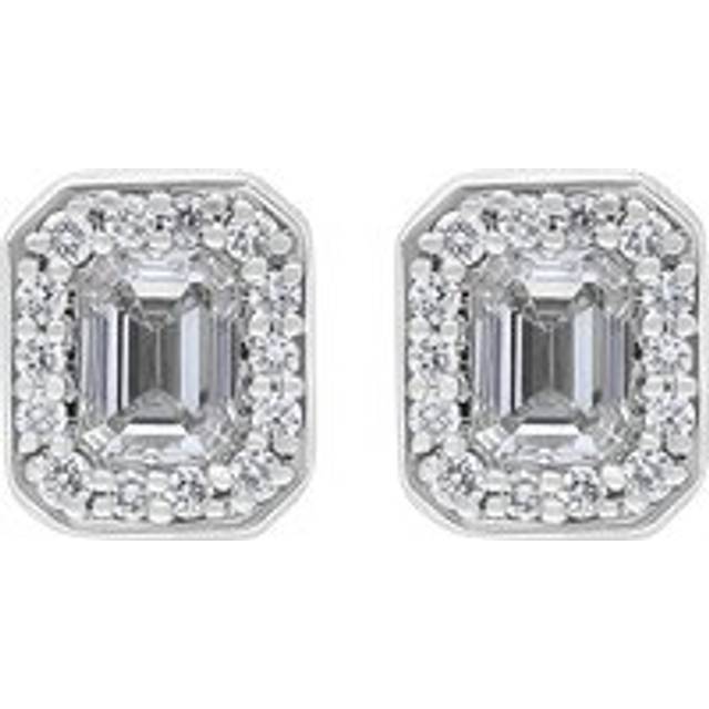 18ct White Yellow Gold 0.55ct Diamond Emerald Cut Cluster Stud Earrings