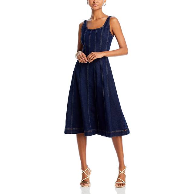 Avec Les Filles Denim Fit & Flare Midi Dress