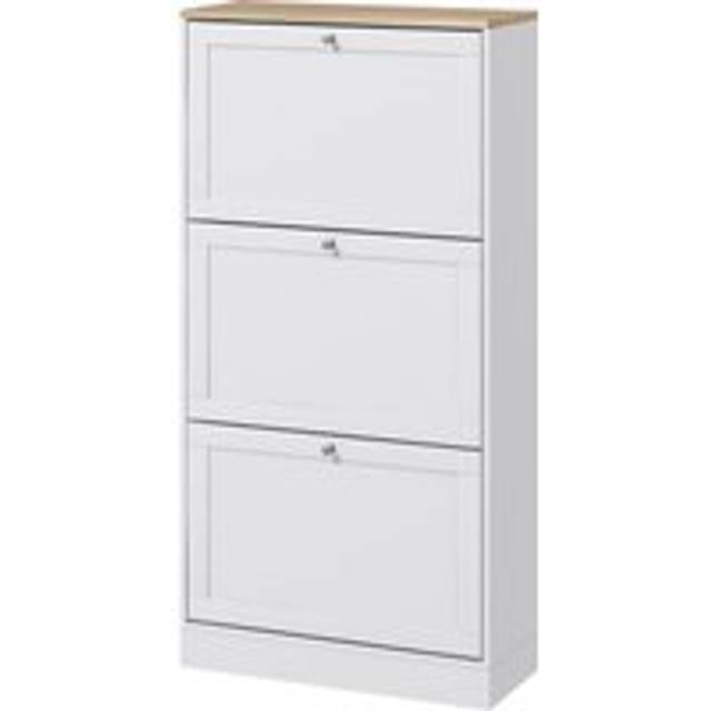 HOMCOM Shoe Cabinet with 3 Flip Drawers, Narrow Shoe Storage Cabinet for 18 Pairs, Freestanding Slim Shoe Rack for Entryway, Hallway, White Aosom UK