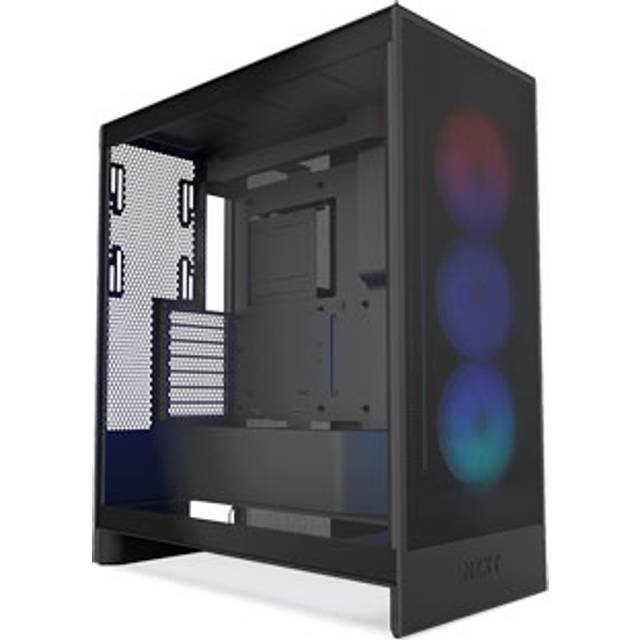 NZXT H7 Flow RGB | Mid-Tower ATX luftflödeschassi med RGB-fläktar | Stödjer bottenfläktar för direkt GPU-kylning | Inkluderar 360 mm RGB-fläktenhet med en ram | Kabelhantering | Svart