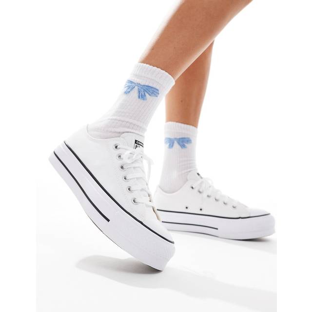 Converse Womens Lift Wide Foundation Ox Trainers - White/Black, White/Black/White, Size 3, Women