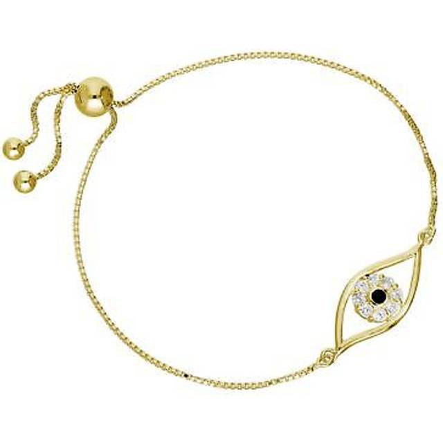 Gold plated sterling silver & cz evil eye adjustable bracelet