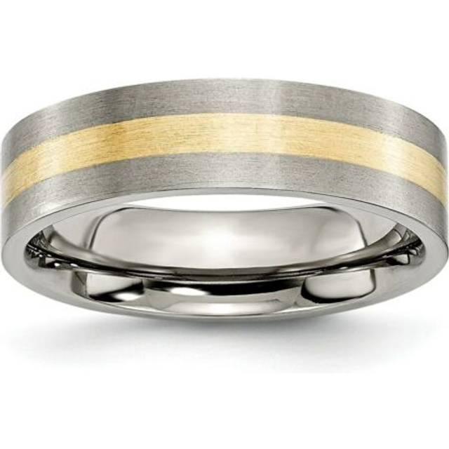Chisel TB217-11 6 mm Titanium Flat 14k Yellow Gold Inlay Brushed Band, Size 11