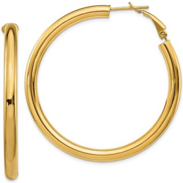 Italian 14k yellow gold hollow 4mm x 50mm large round tube omega hoop earrings
