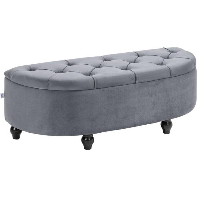 HOMCOM Semi-Circle Storage Ottoman Bench Tufted Upholstered Accent Footrest - Dark Grey | TJ Hughes Pink