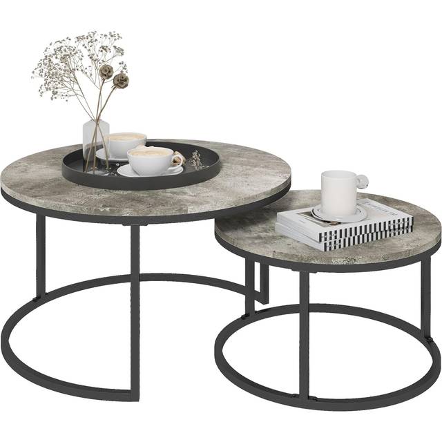 Homcom 2 Piece Stacking Coffee Table Cement-effect Top, none