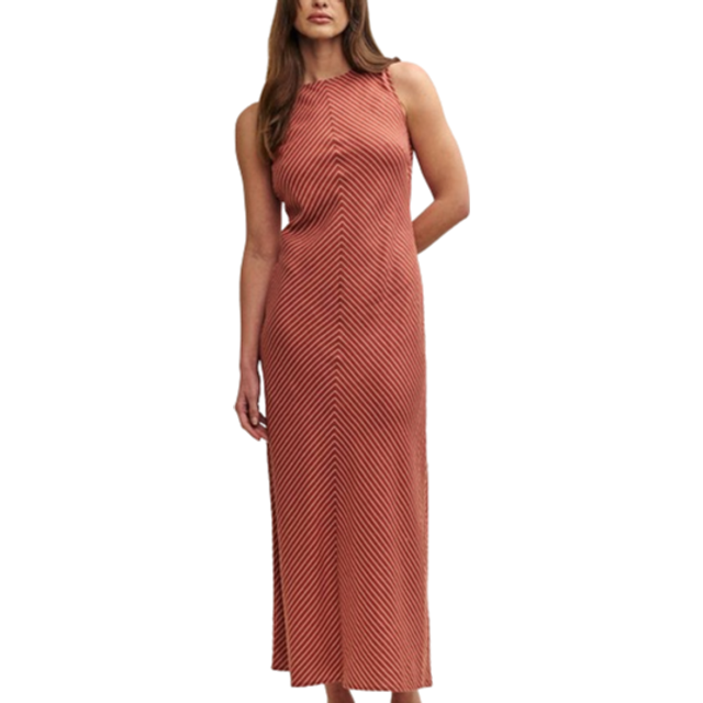 Nobody's Child Lia Midaxi Bias Stripe Linen-Blend Dress - UK 10 - Red
