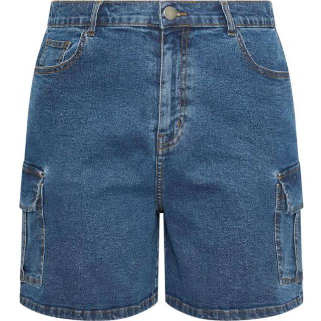 Yours Curve Mid Blue Stretch Denim Cargo Shorts, Women's Curve & Plus Size, Yours - 14
