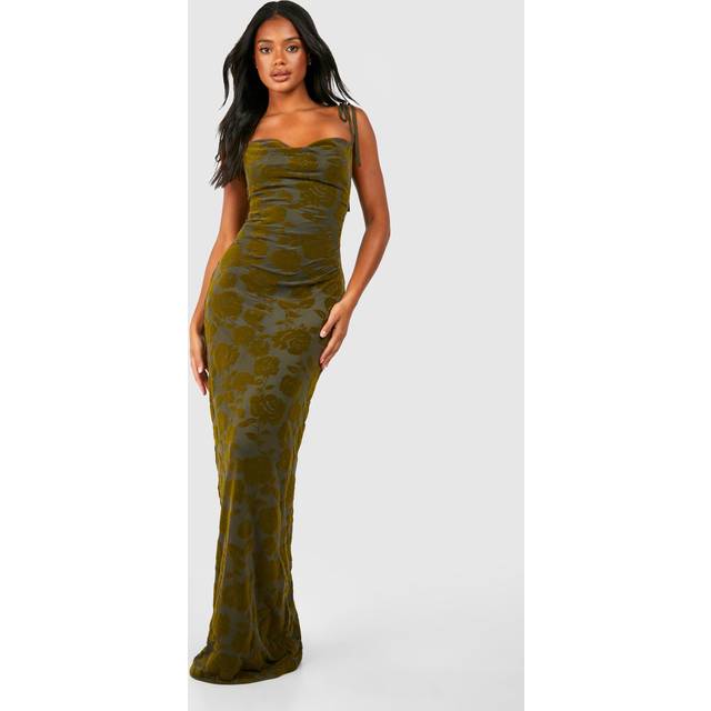 Womens Floral Devore Cowl Maxi Slip Dress - Green - 18, Green