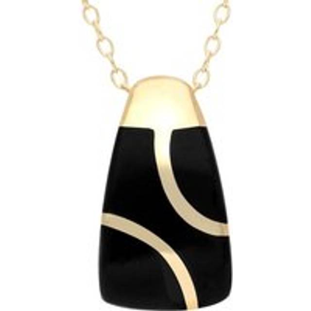 9ct Yellow Gold Whitby Jet Three Stone Barrel Necklace - Yellow Gold