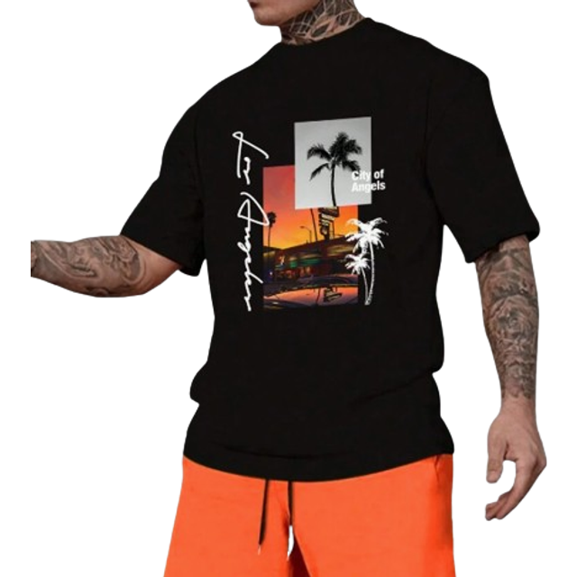 Manfinity Men&#39;s Coconut Tree Print Short Sleeve T-Shirt Set