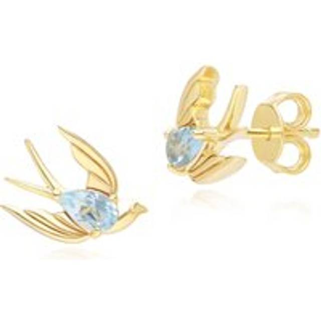 ECFEW™ Creator Blue Topaz Hummingbird Stud Earrings in Gold Plated Sterling Silver