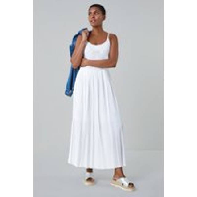 Roman White Lace Bodice Shirred Midi Dress - Size 10
