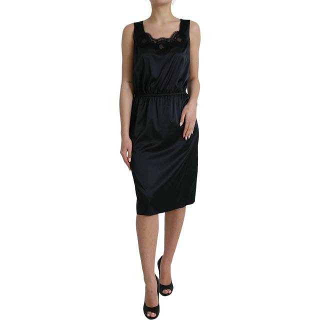 Black Polyester Lace Trim Sheath Midi Dress - IT48|XXL