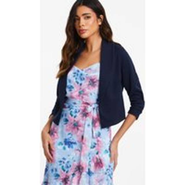 Womens Shawl Collar Crop Jacket - Blue - 10