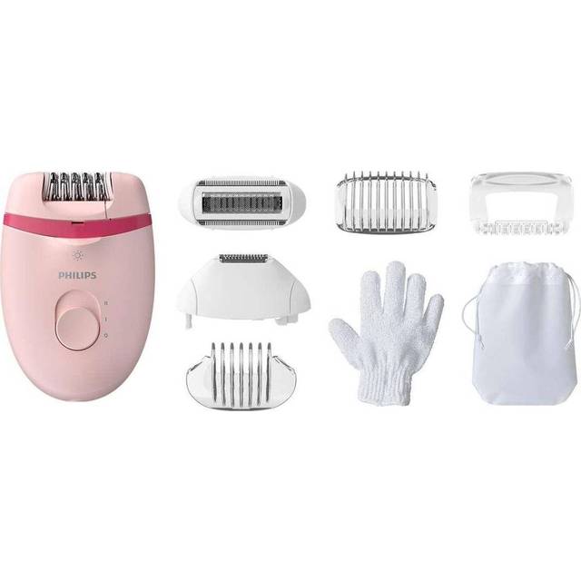Philips Satinelle Essential Epilator, Corded Hair Removal with 5 Accessories, Including Trimming and Shaver Heads, BRE285/00