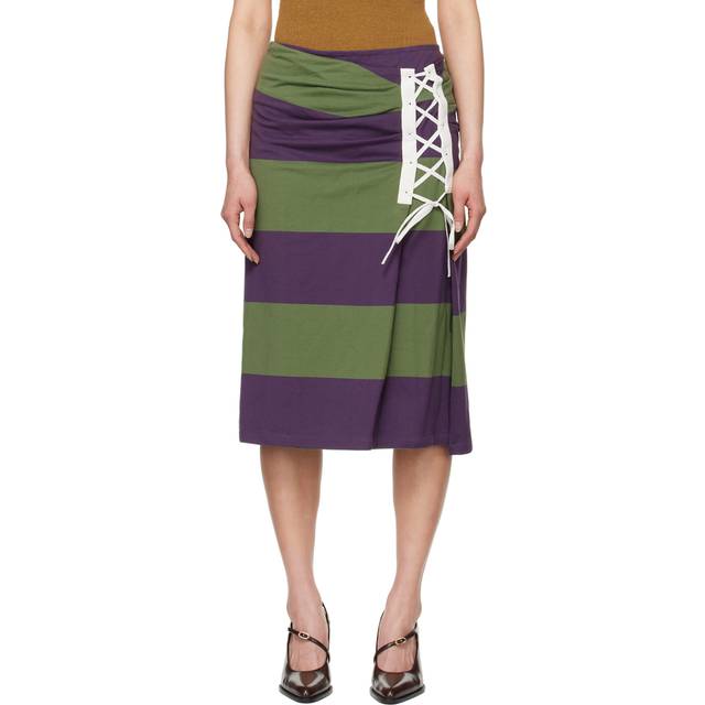 Dries Van Noten Purple & Green Striped Midi Skirt - 402 DARK PURPLE - FR 40