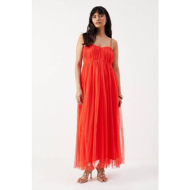 Warehouse Womens Tulle Strappy Bandeau Maxi Dress - Red - Size 16 UK