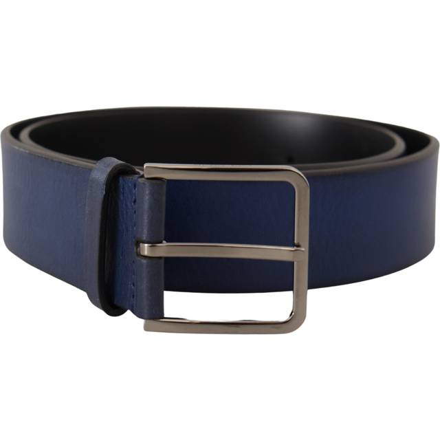 Dolce & Gabbana Blue Calf Leather Silver Metal Buckle Classic Belt - 85 cm / 34 Inches