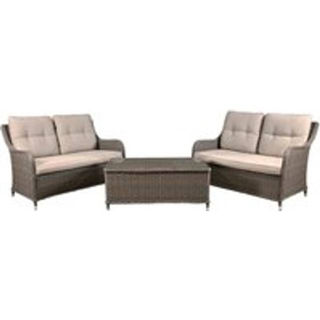 Chester 3 Piece Outdoor Rattan Lounge Set with 2 x Double Seater Sofas, Brown - DG88