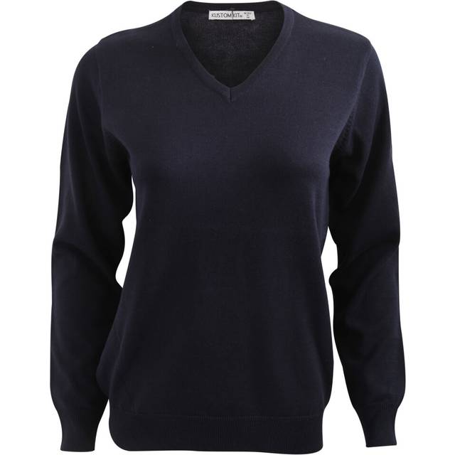 (16 UK, Navy Blue) Kustom Kit Ladies Arundel Long Sleeve V-Neck Sweater