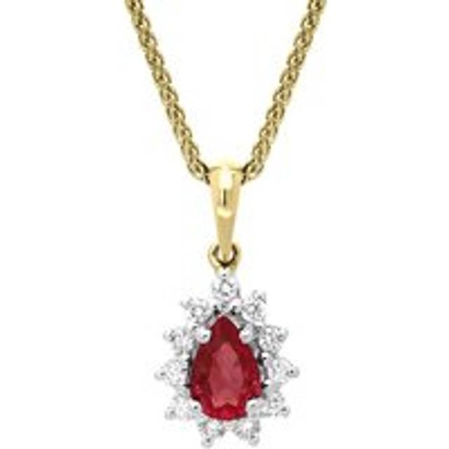 18ct Yellow Gold 0.56ct Ruby Diamond Pear Cluster Necklace - Option1 Value Yellow Gold