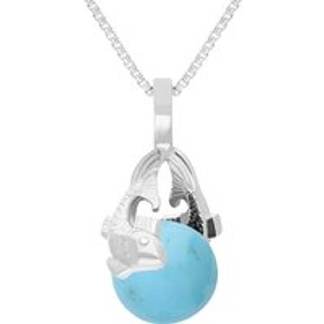 9ct White Gold Turquoise Zodiac Pisces 8mm Bead Pendant - White Gold