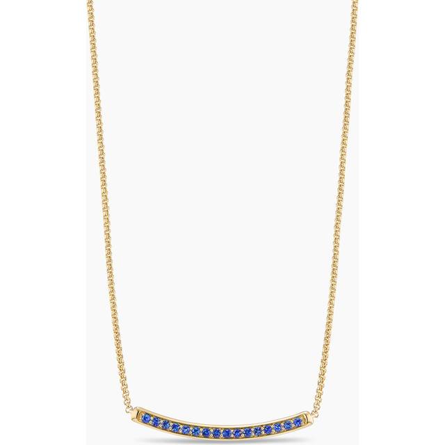 Petite Pavé Bar Necklace in 18ct Yellow Gold with Blue Sapphires, 1.25mm