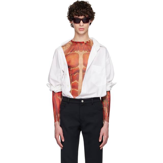 Jean Paul Gaultier Red 'The Écorché' Long Sleeve T-Shirt - 301540-Red/Orange/Gr - XS