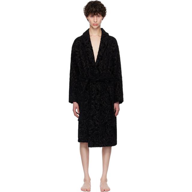 Versace, Pyjamaser & Lounge, Herr, M, Bomull, Badrock med Barocco mönster - black (M)
