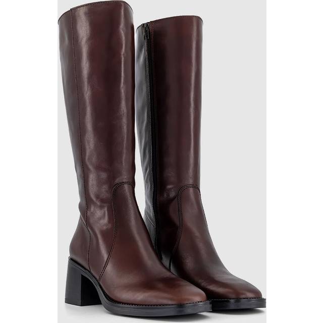 OFFICE Womens Karamel Knee High Block Heel Boots Brown Leather, 3