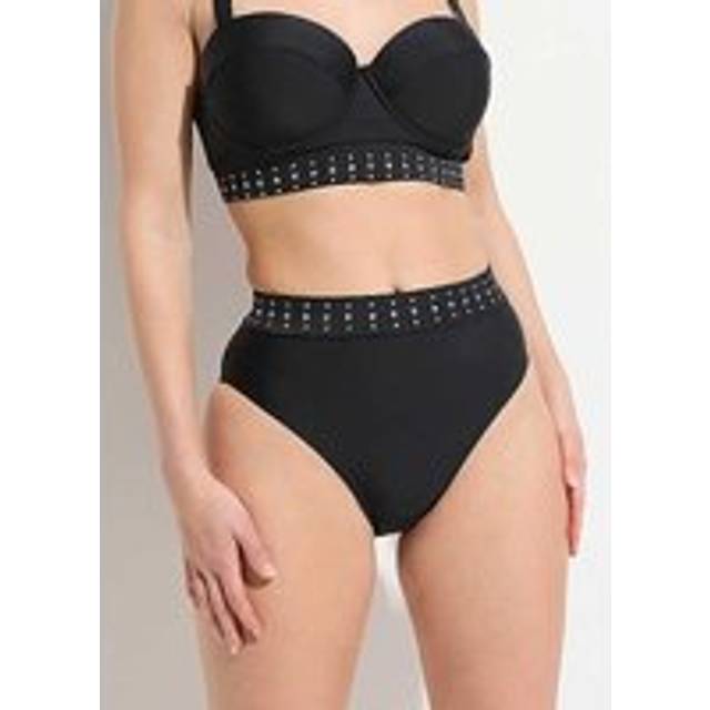 bonprix High Waist Stud Bikini Bottoms - Black/silver