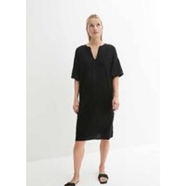 bonprix Short Sleeve Linen Tunic Dress - Black