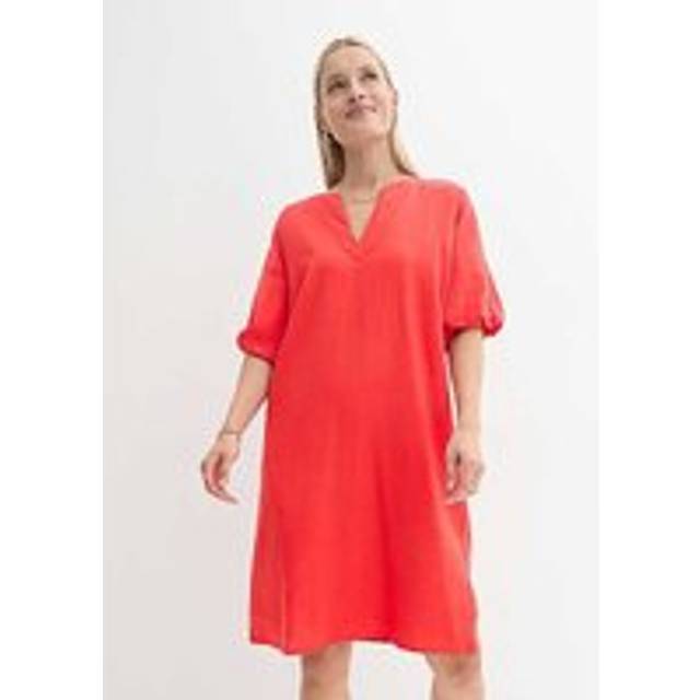 bonprix Short Sleeve Linen Tunic Dress - Bright Red