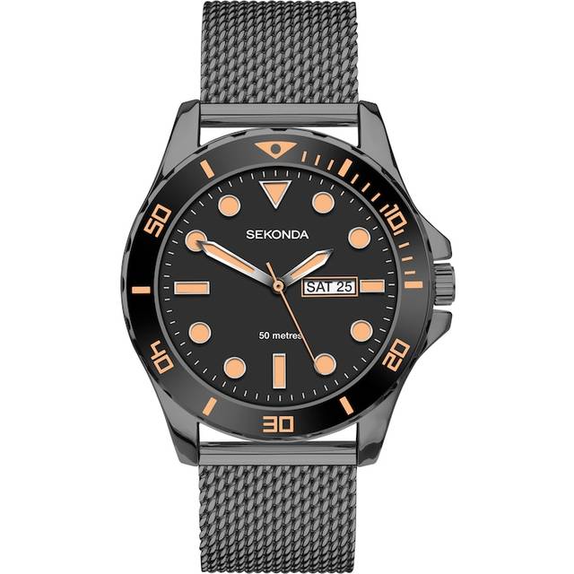 Sekonda Men’s Balearic Black Dial Gunmetal Stainless Steel Milanese Bracelet Watch