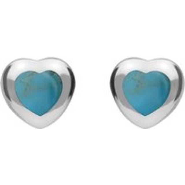 Sterling Silver Turquoise Framed Heart Stud Earrings - Silver