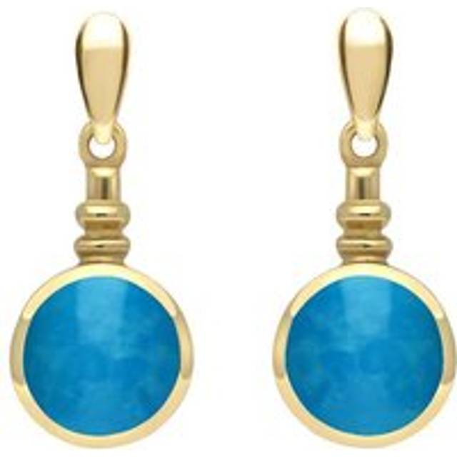 9ct Yellow Gold Turquoise Bottle Top Drop Earrings - Yellow Gold