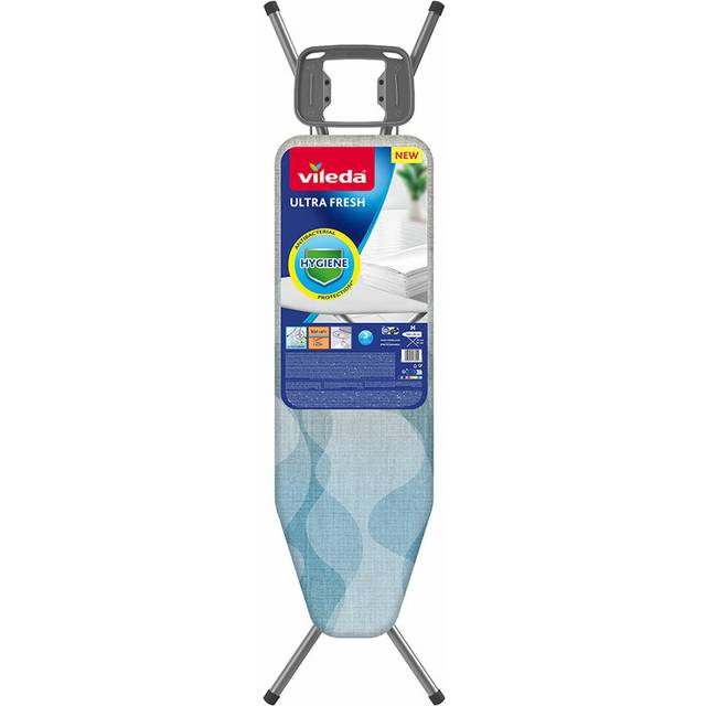 Vileda UltraFresh hopfällbar strykbräda, med antibakteriell behandling, inkluderar bomullsöverdrag, lätt att förvara och bära, 120 x 38 cm, höjdjusterbar