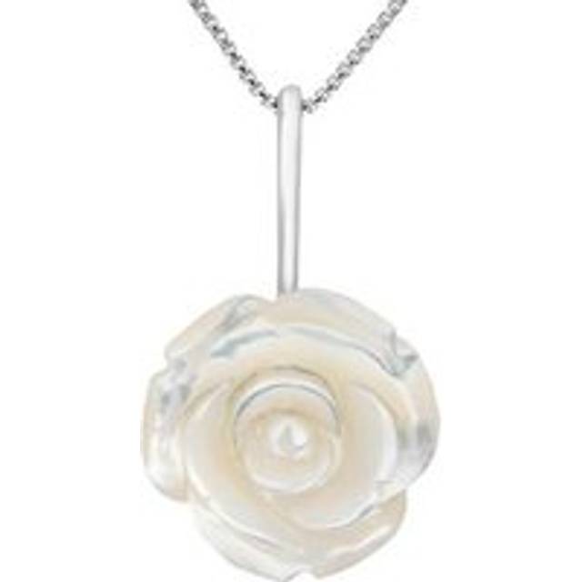 Sterling Silver White Mother of Pearl Tuberose 20mm Rose Necklace