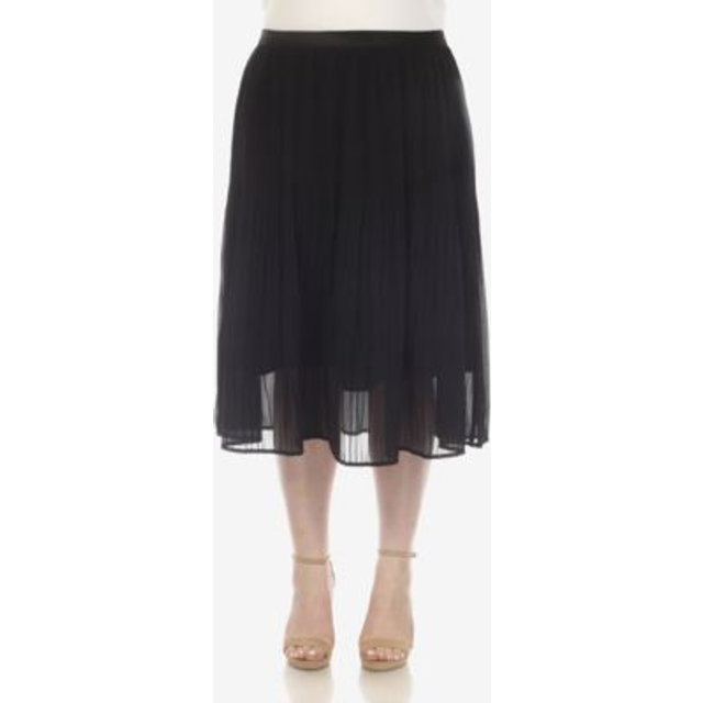 White Mark PS7331-01-2X Black Plus Size Pleated Chiffon Midi Skirt - 2X